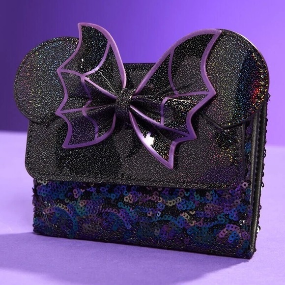 Loungefly Disney Minnie Mouse Spiderweb Sequin Flap Wallet Exclusive - Picture 2 of 5